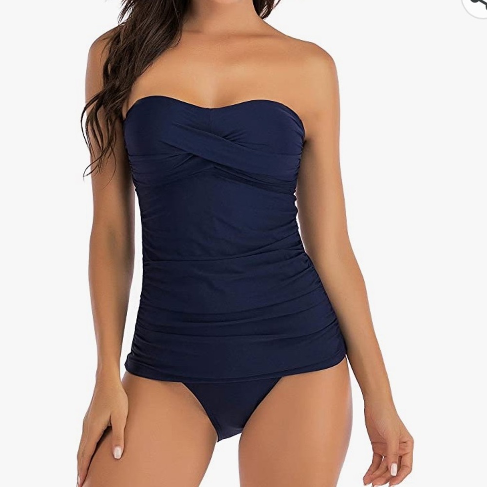Two piece tankini set, navy blue